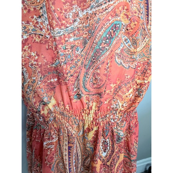 Lauren Ralph Lauren Orange Paisley Sleeveless Smocked Waist Dress 18W Womens - Picture 4 of 8